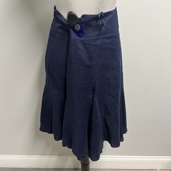 INC International Concepts Skirt sz 6 Navy Blue Linen Knee Flared Twirl Nautical - Picture 6 of 7